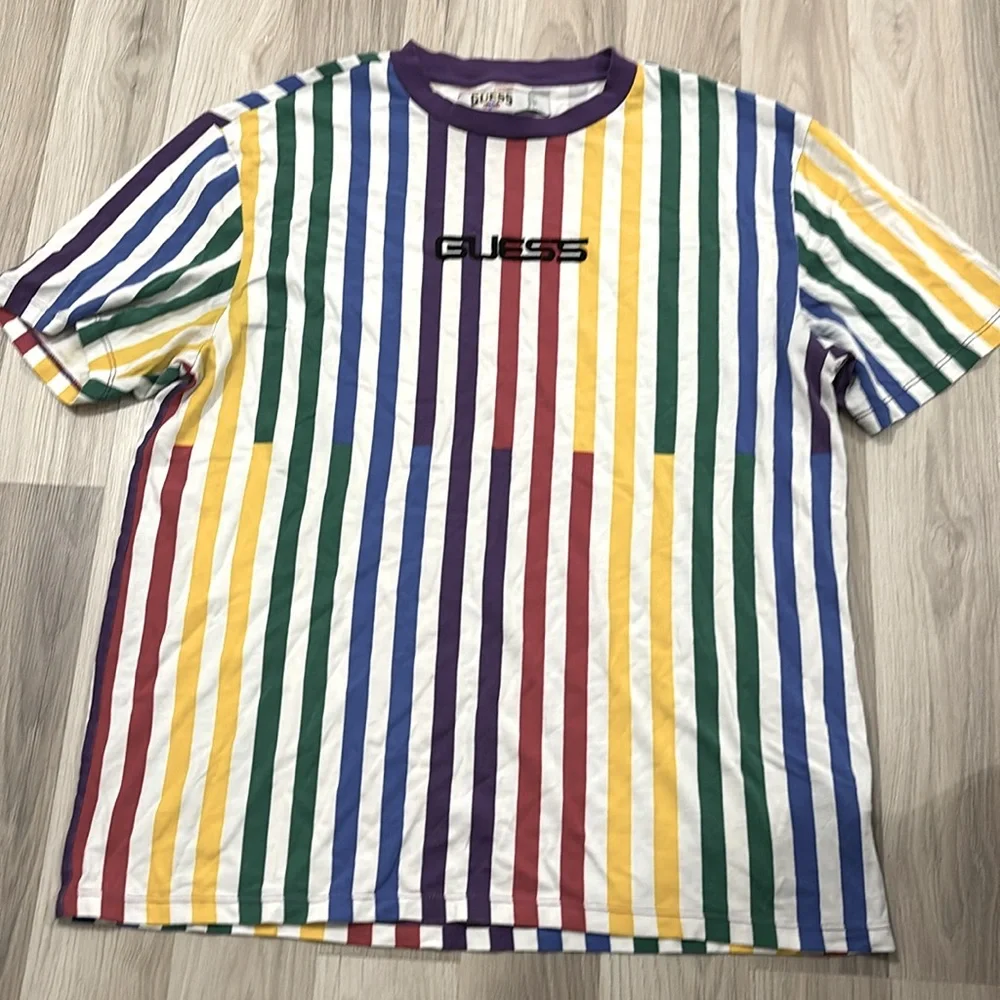 GUESS J.BALVIN T-SHIRT FUN
VIBRANT‎ 90's RETRO VIBES SZ M
STRIPES RAINBOW - Picture 2 of 16